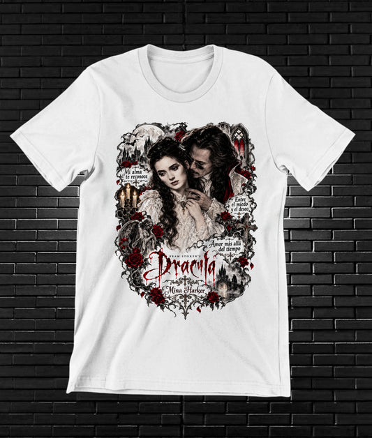 Camiseta Drácula de Bram Stoker – NIMOR – Diseño MERON – Blanco