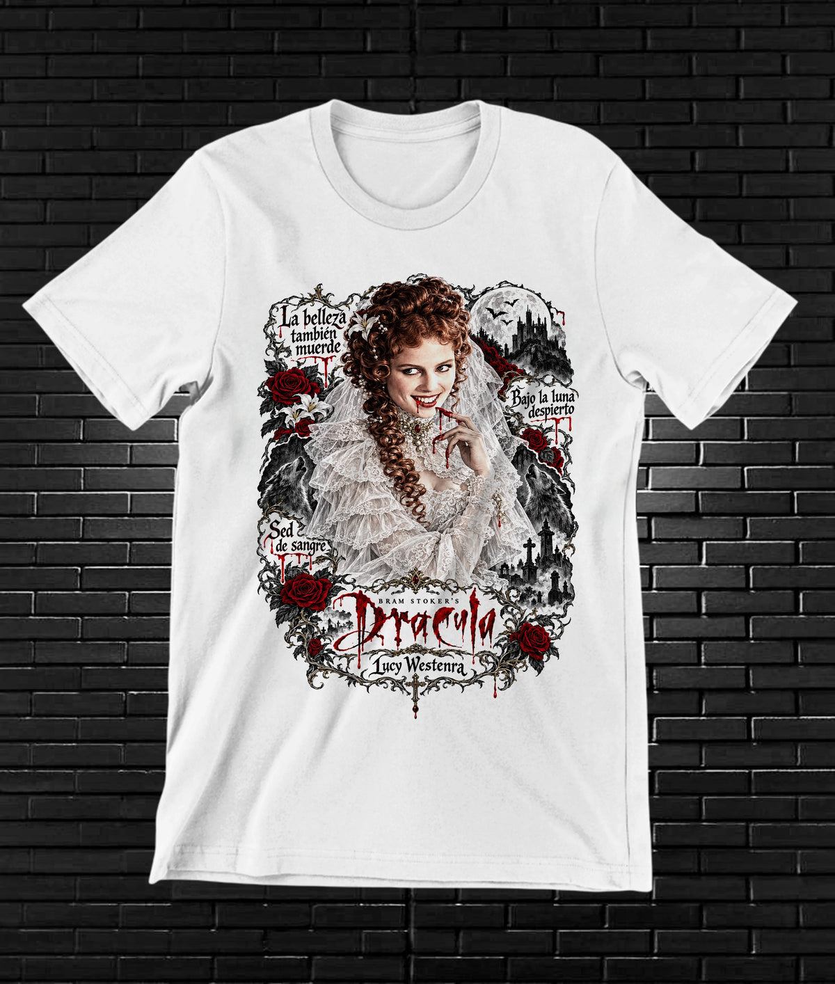 Camiseta Drácula de Bram Stoker – NIMOR – Diseño NIVRA – Blanco