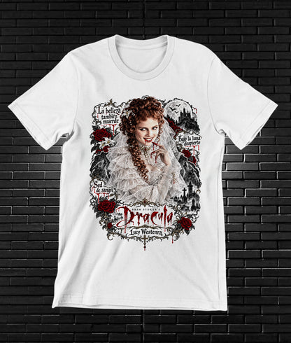 Camiseta Drácula de Bram Stoker – NIMOR – Diseño NIVRA – Blanco