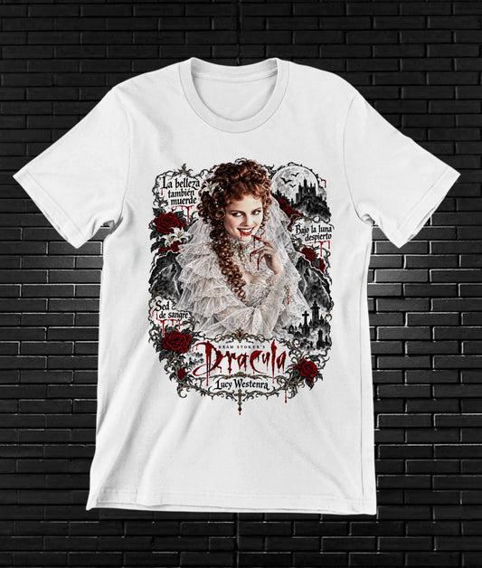 Camiseta Drácula de Bram Stoker – NIMOR – Diseño NIVRA – Blanco