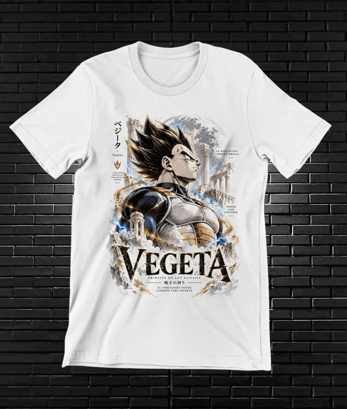 Camiseta Dragon Ball Vegeta – NIMOR – Diseño NIVRA – Blanco