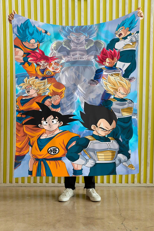 Cobija Dragon Ball – Goku y Vegeta · ilustración azul