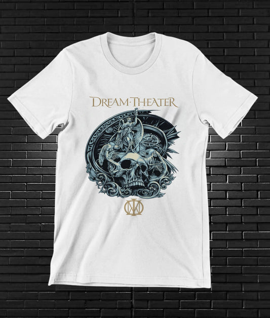 Camiseta Dream Theater – Ilustración circular en azul · Blanca