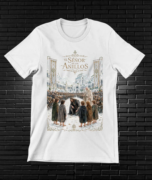 Camiseta El Señor de los Anillos – Comunidad en la nieve · Blanca