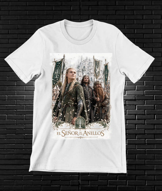 Camiseta El Señor de los Anillos – Personajes en el bosque · Blanca