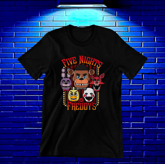 Camiseta Five Nights at Freddy's – Rostros de animatrónicos · Negra