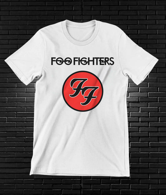 Camiseta Foo Fighters – Emblema circular rojo · Blanca