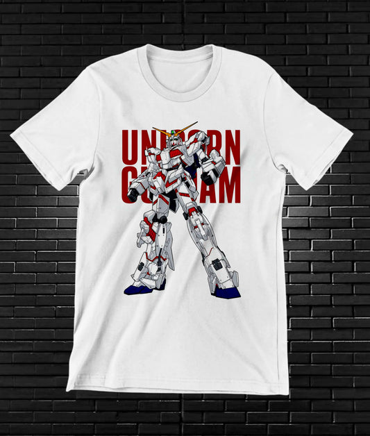 Camiseta Gundam – Unicorn Gundam de cuerpo entero · Blanca