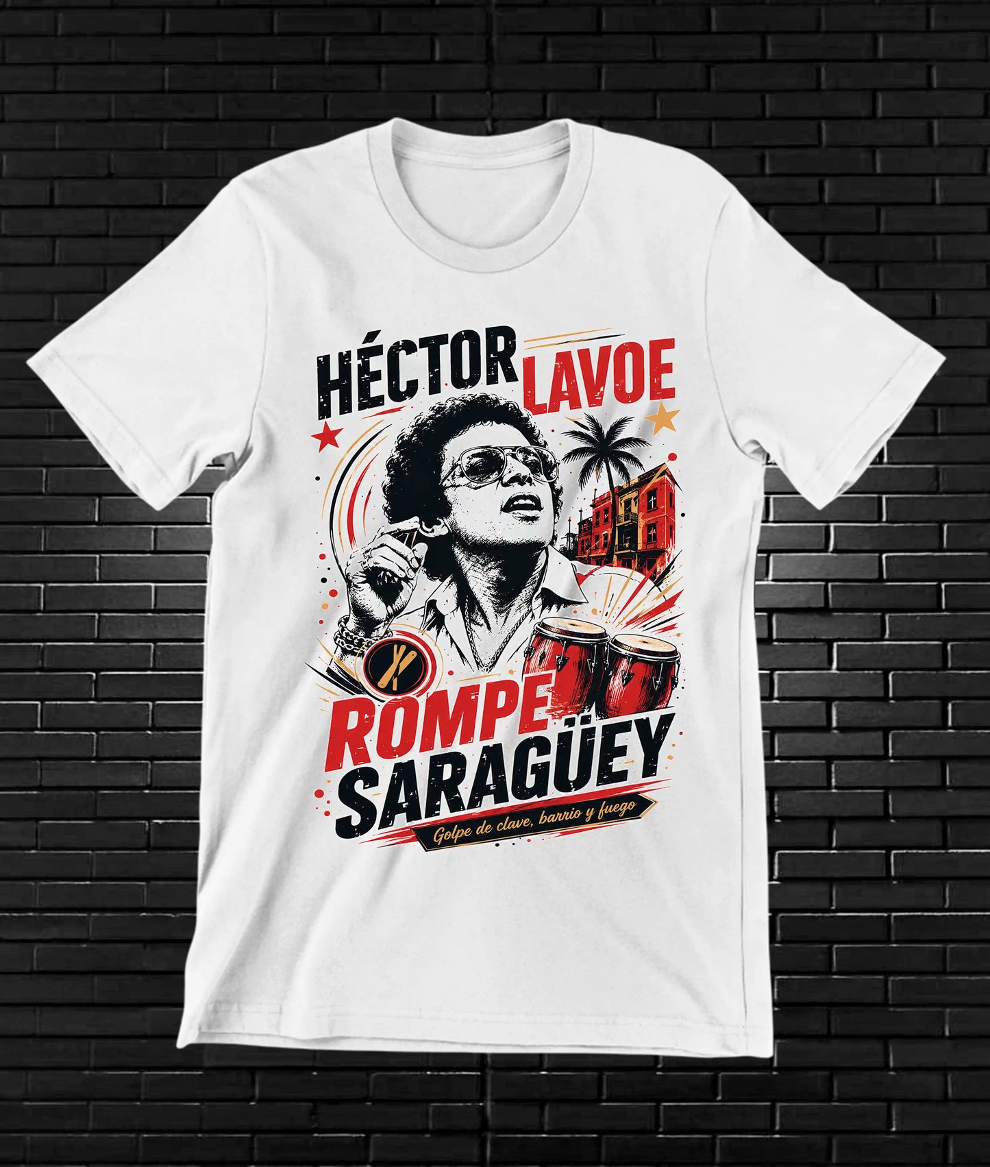 Camiseta Héctor Lavoe NIMOR diseño BAREN color Blanco