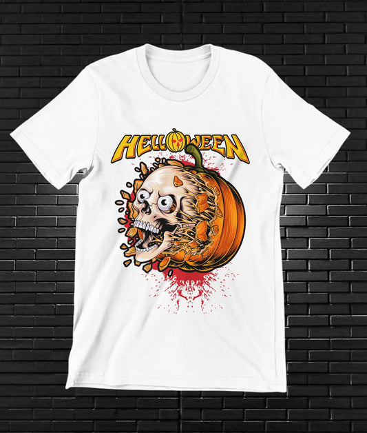 Camiseta Helloween – Calavera de calabaza · Blanca