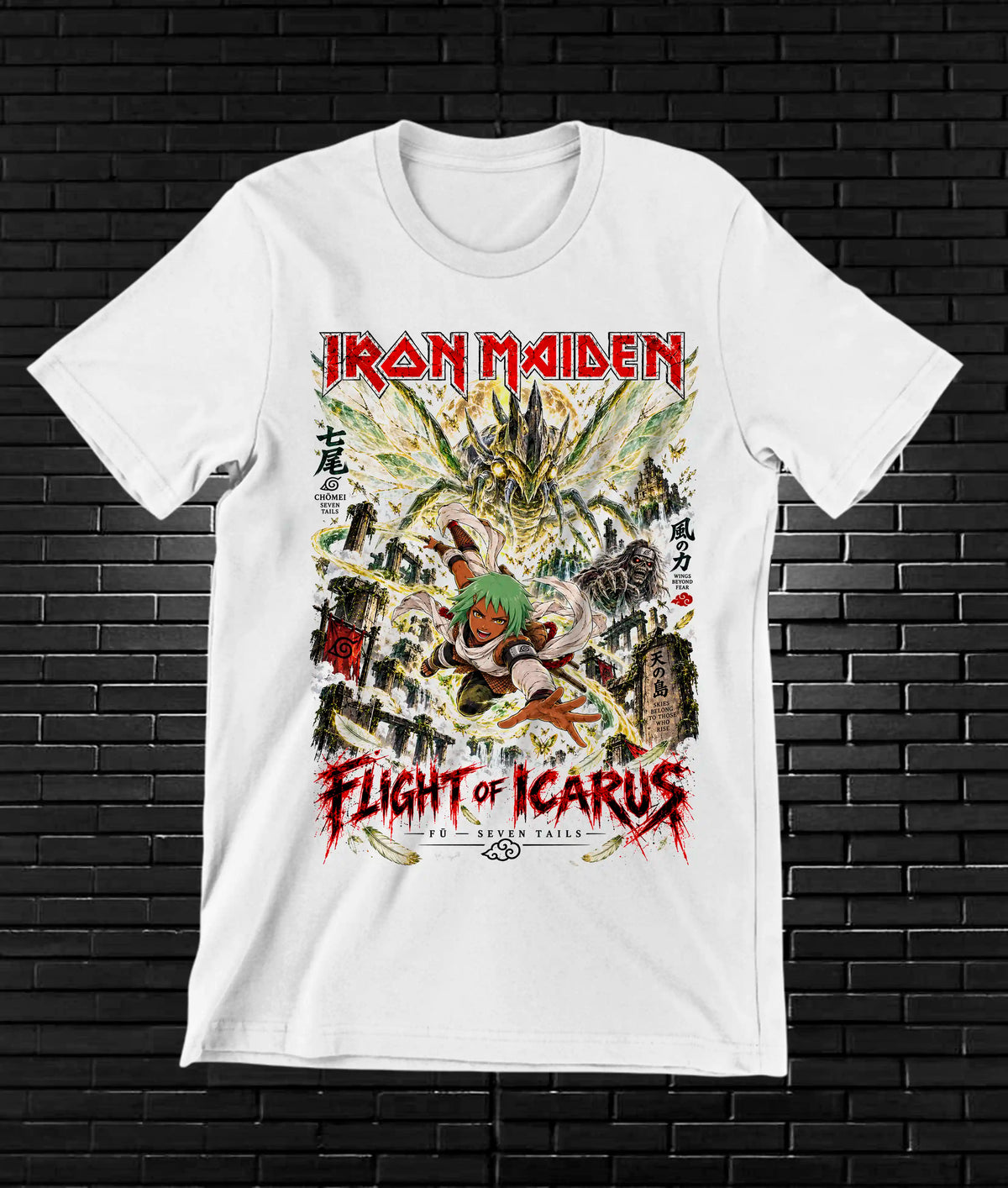 Camiseta Iron Maiden x Naruto – BAMOR – Diseño BANIX – Blanco