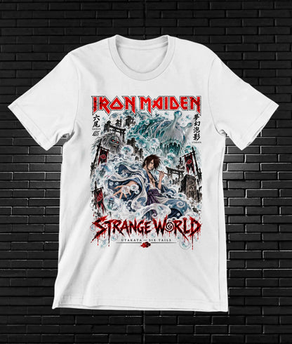 Camiseta Iron Maiden x Naruto – BAMOR – Diseño MERON – Blanco
