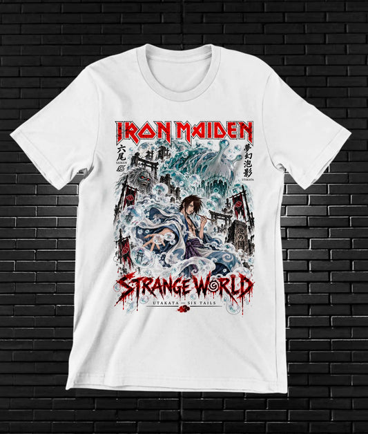 Camiseta Iron Maiden x Naruto – BAMOR – Diseño MERON – Blanco