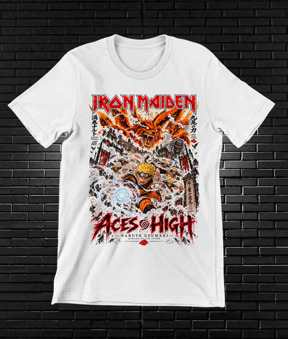 Camiseta Iron Maiden x Naruto – BAMOR – Diseño NIVRA – Blanco