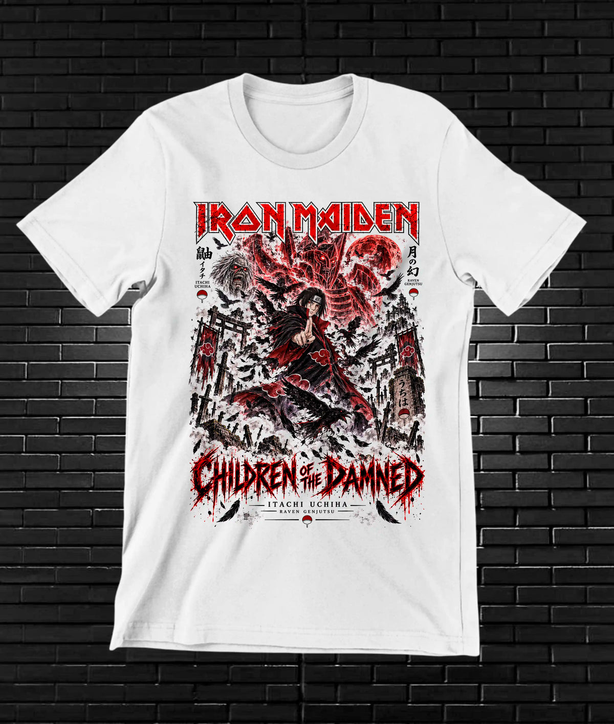 Camiseta Iron Maiden x Naruto – CAMINE – Diseño BANIX – Blanco
