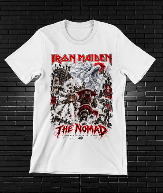 Camiseta Iron Maiden x Naruto – CAMINE – Diseño BAREN – Blanco