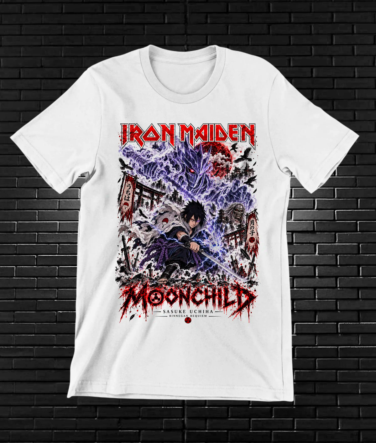 Camiseta Iron Maiden x Naruto – CAMINE – Diseño CAVOX – Blanco