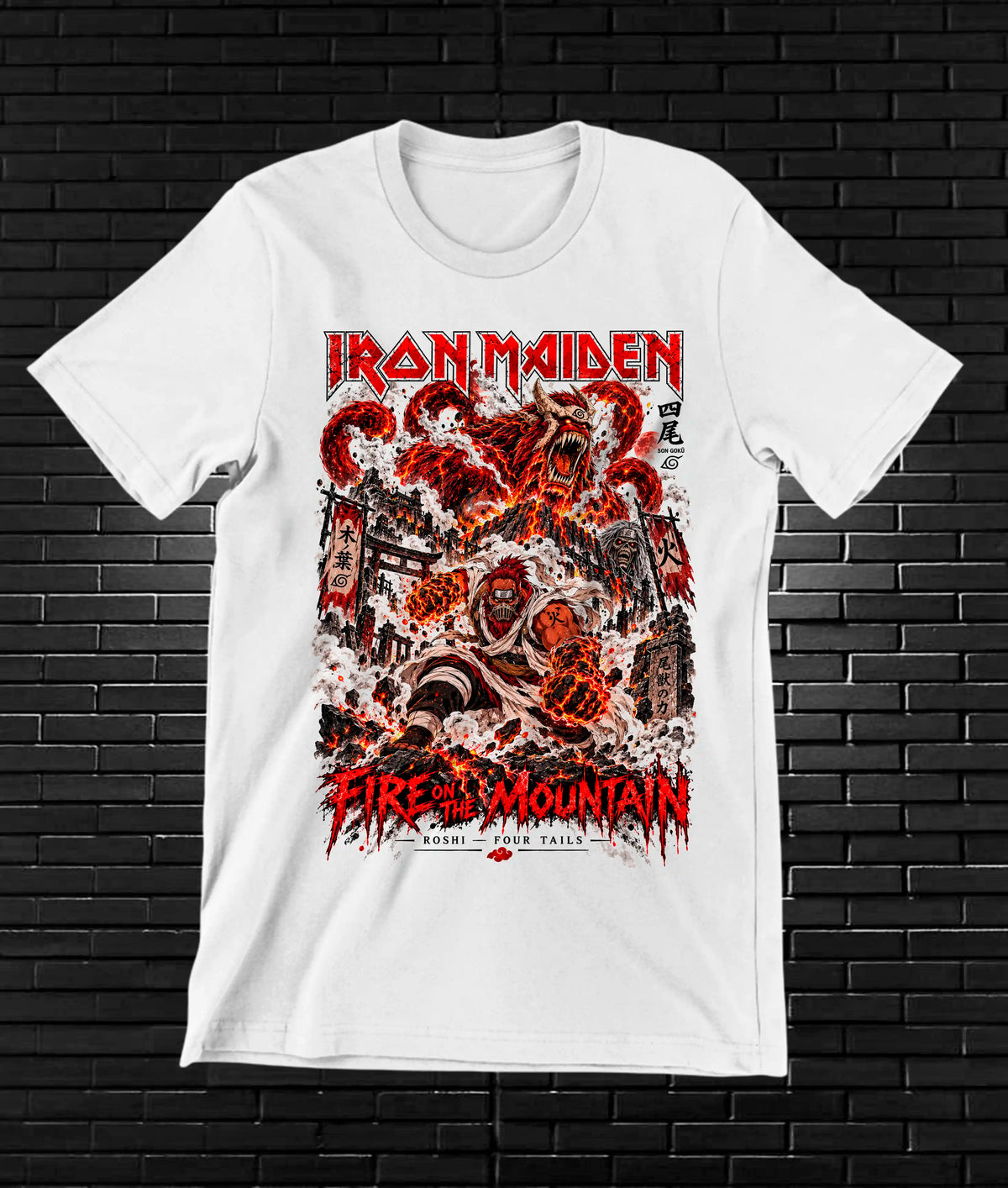 Camiseta Iron Maiden x Naruto – CAMINE – Diseño MERON – Blanco