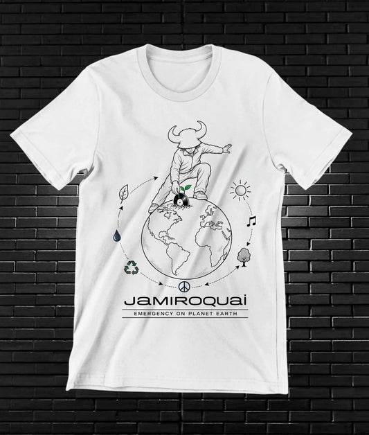 Camiseta Jamiroquai – Ilustración monocroma · Blanca