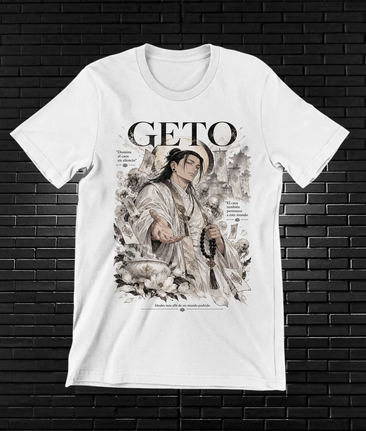 Camiseta Jujutsu Kaisen Geto – BAMOR – Diseño BAREN – Blanco