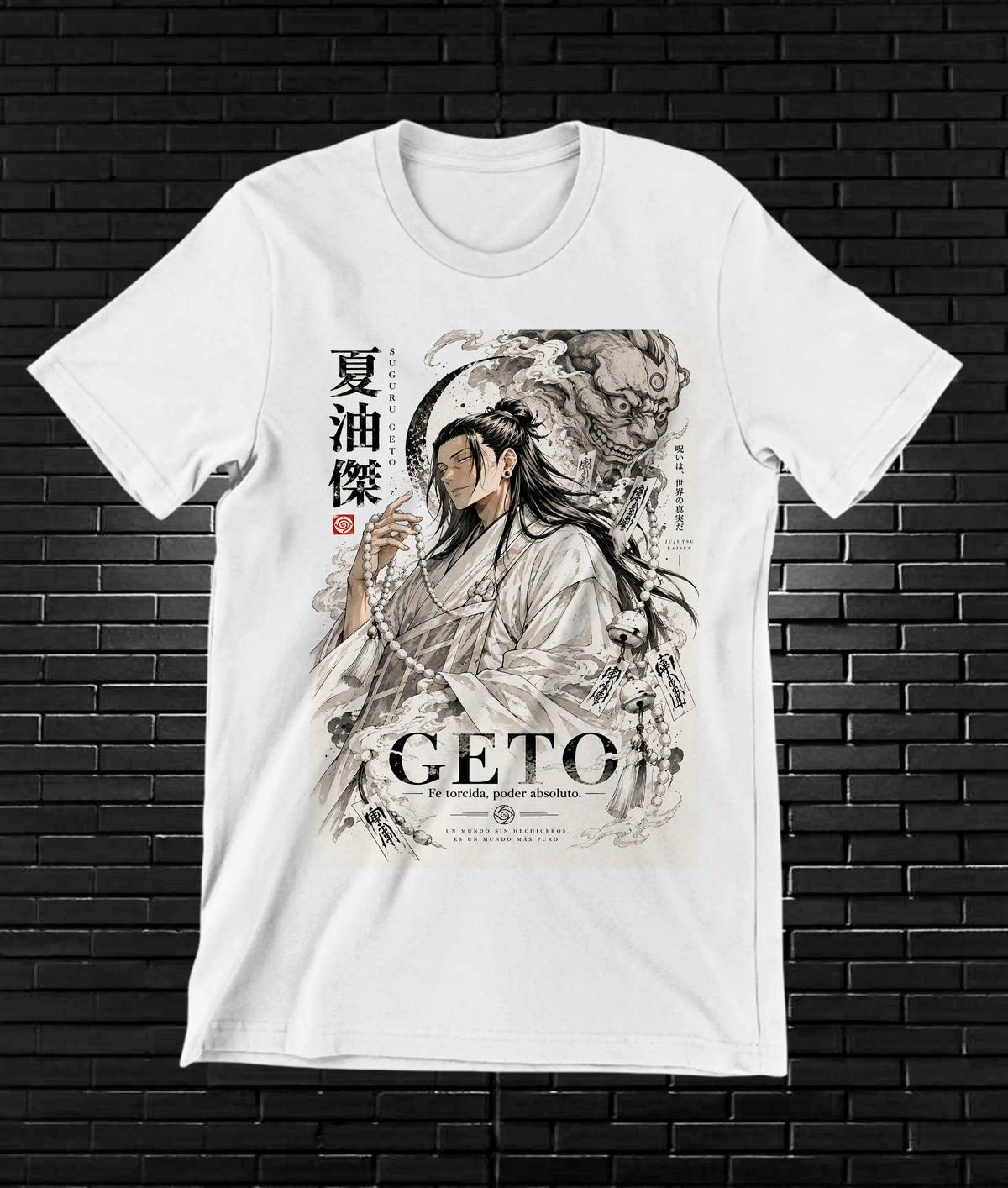 Camiseta Jujutsu Kaisen Geto – CAMINE – Diseño BANIX – Blanco
