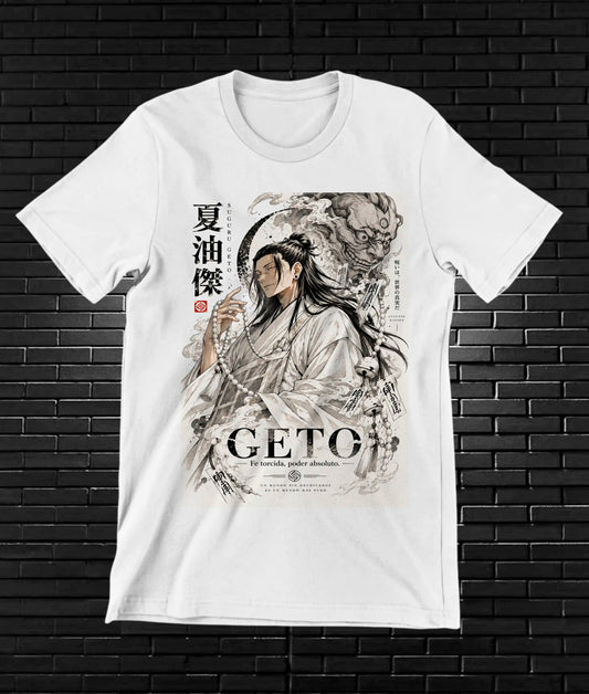 Camiseta Jujutsu Kaisen Geto – CAMINE – Diseño BANIX – Blanco