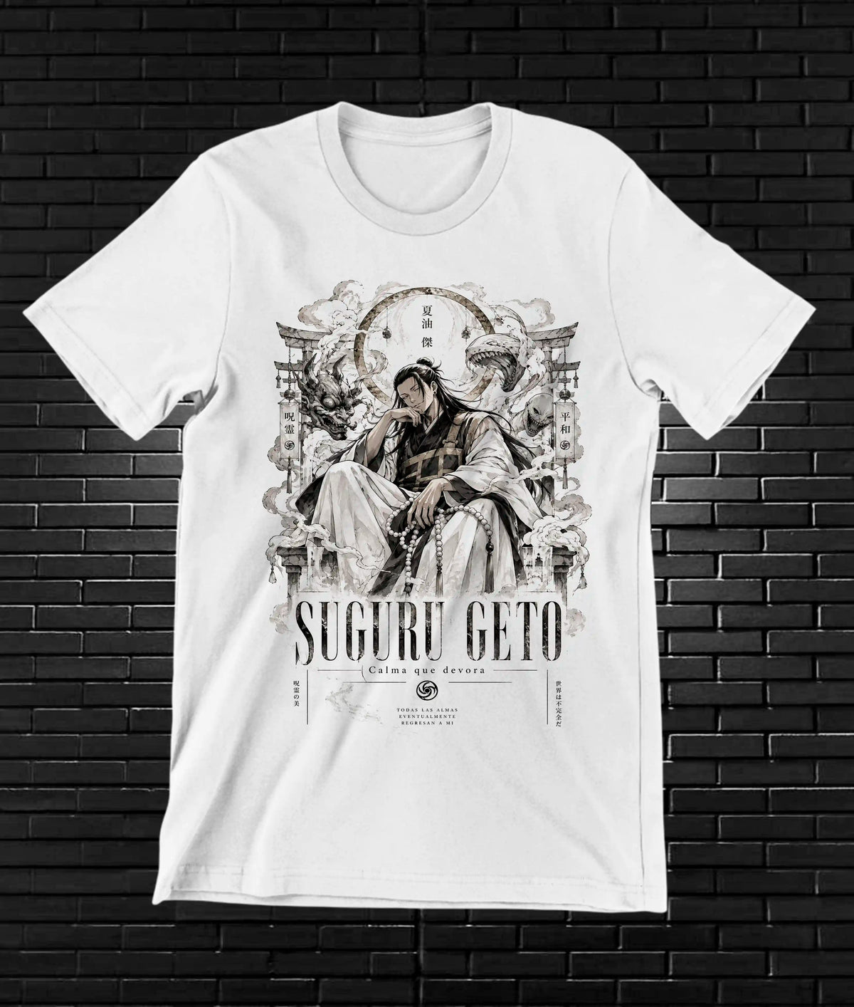 Camiseta Jujutsu Kaisen Geto – CAMINE – Diseño MERON – Blanco
