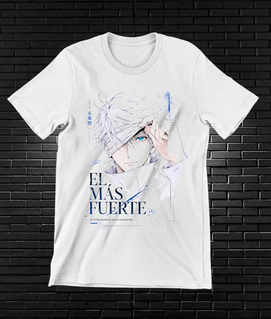 Camiseta Jujutsu Kaisen – Gojo · El más fuerte · Blanca