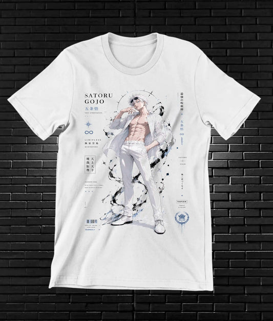 Camiseta Jujutsu Kaisen – Gojo · composición geométrica · Blanca