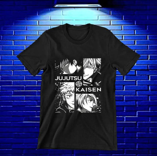 Camiseta Jujutsu Kaisen – Retratos en cuatro viñetas · Negra