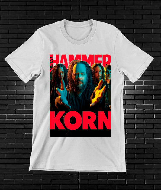 Camiseta Korn – Cartel Hammer · retrato a color · Blanca