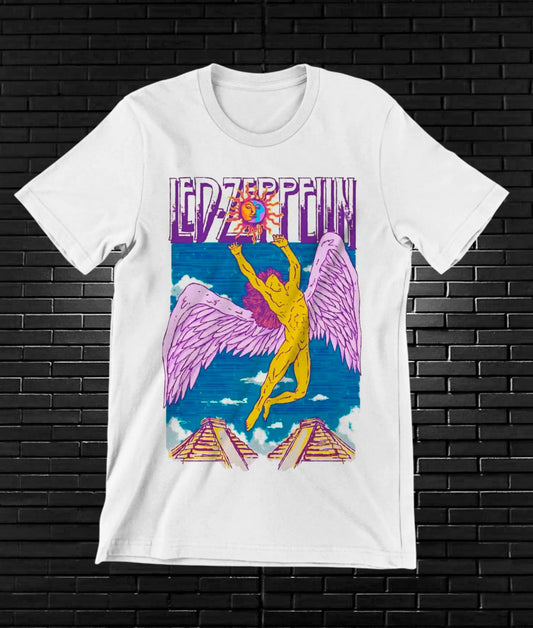 Camiseta Led Zeppelin – Ícaro multicolor · Blanca