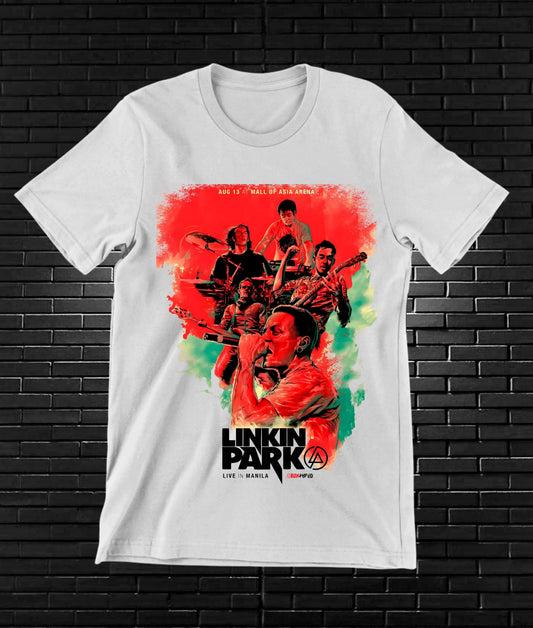 Camiseta Linkin Park – Ilustración roja y verde · Blanca