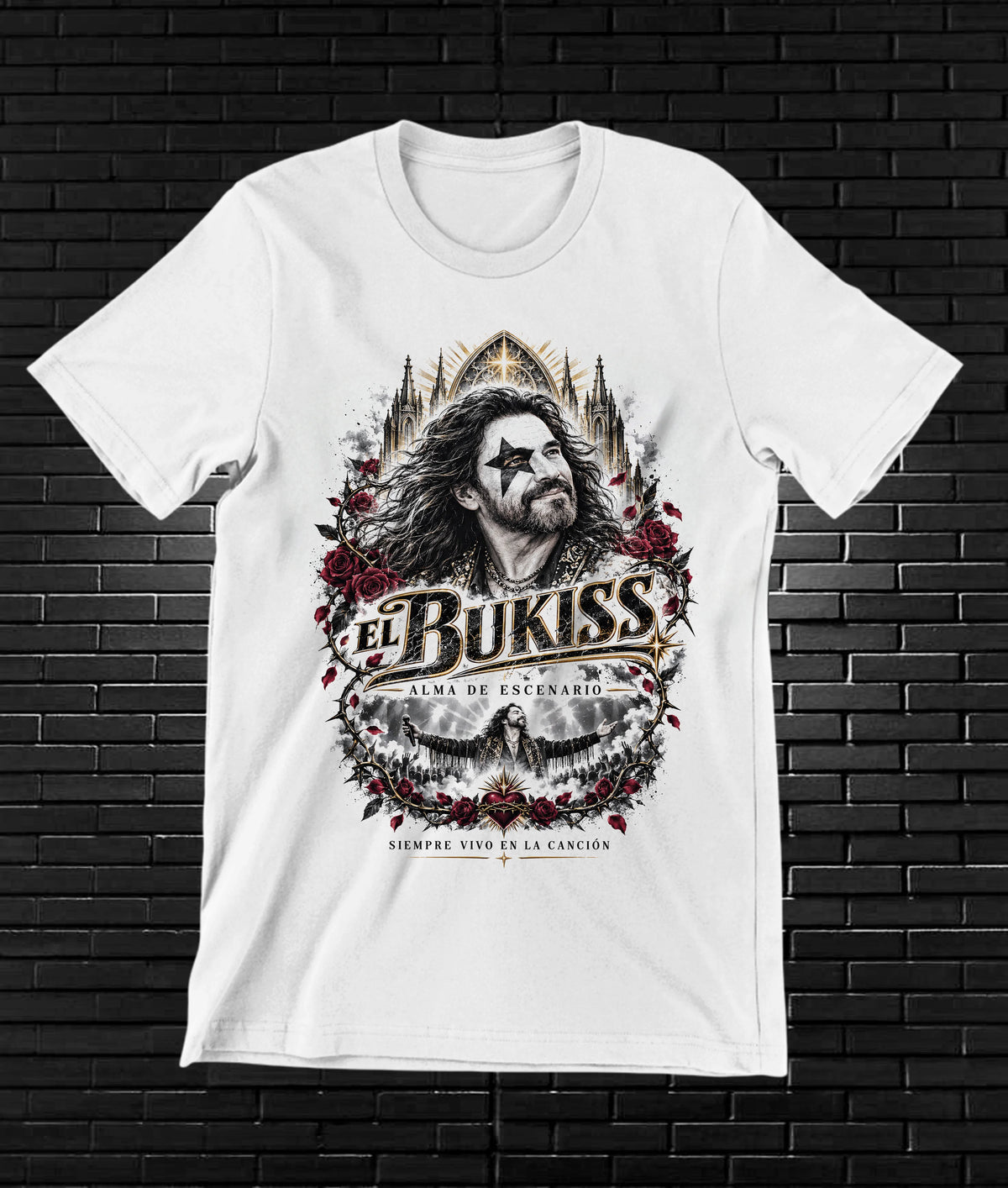 Camiseta Los Bukis – BAMOR – Diseño MERON – Blanco