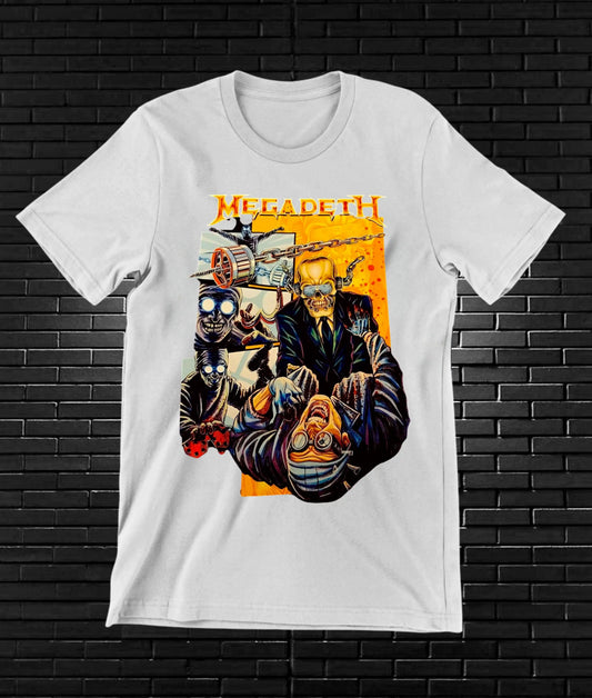 Camiseta Megadeth – Ilustración de ciencia ficción en naranja · Blanca