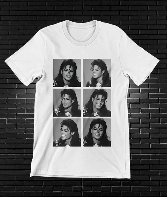 Camiseta Michael Jackson – Seis retratos en blanco y negro · Blanca