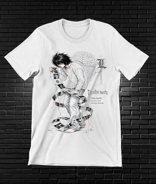Camiseta Death Note L diseño Banix color blanco