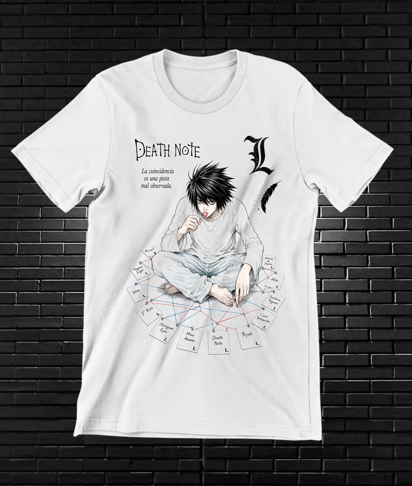 Camiseta Death Note L diseño Baren color blanco