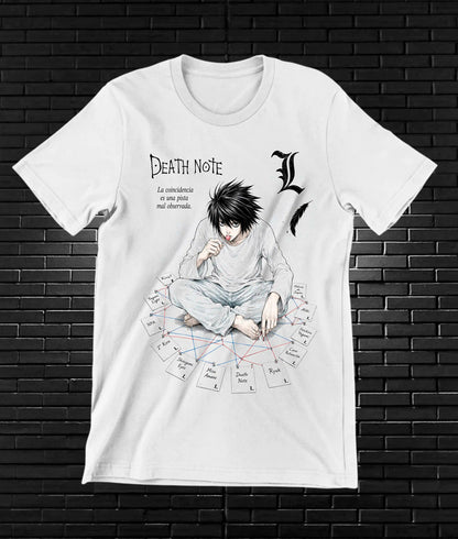 Camiseta Death Note L diseño Baren color blanco