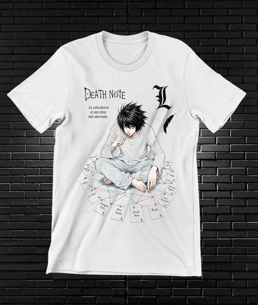 Camiseta Death Note L diseño Baren color blanco