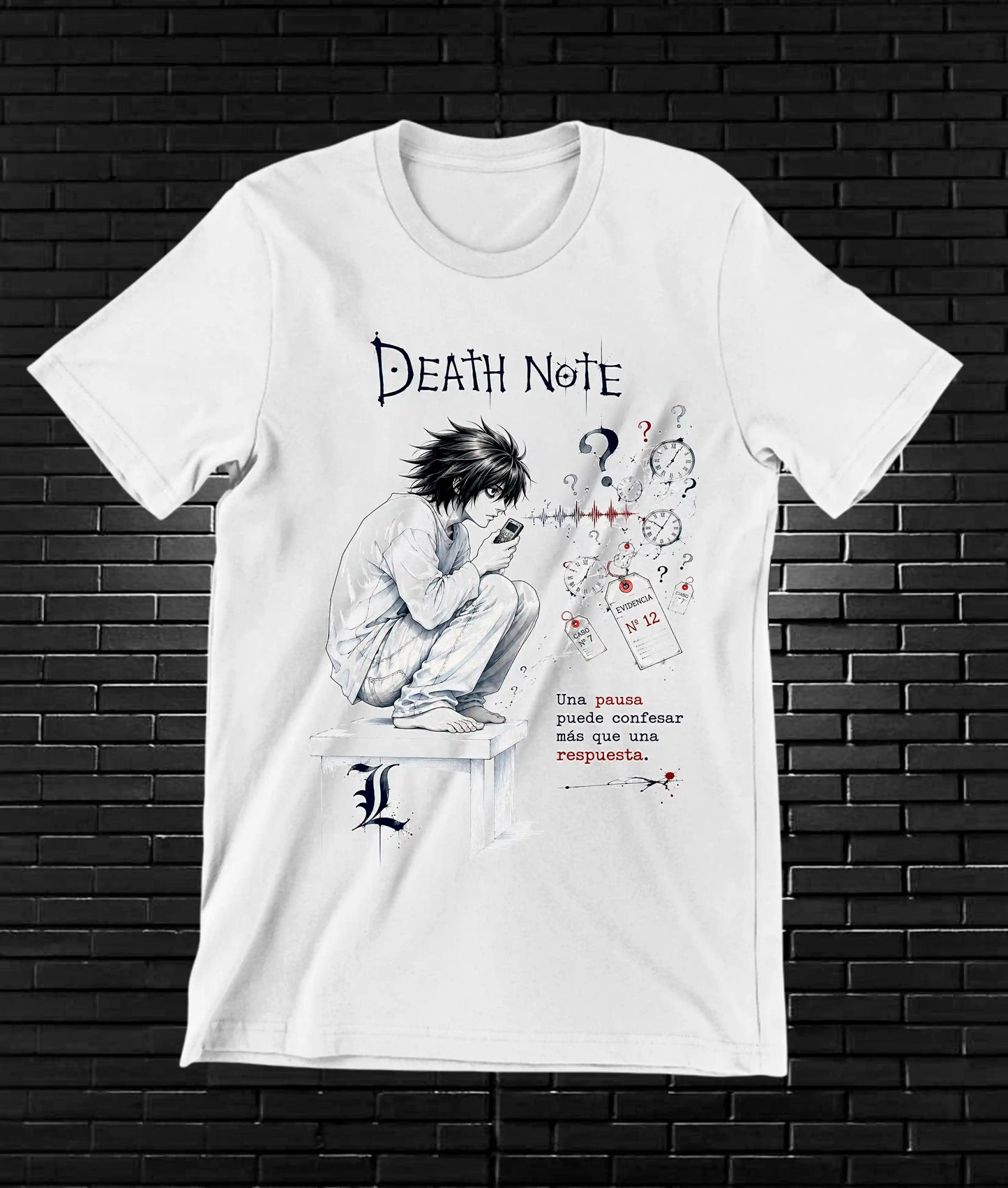Camiseta Death Note L diseño Cavox color blanco