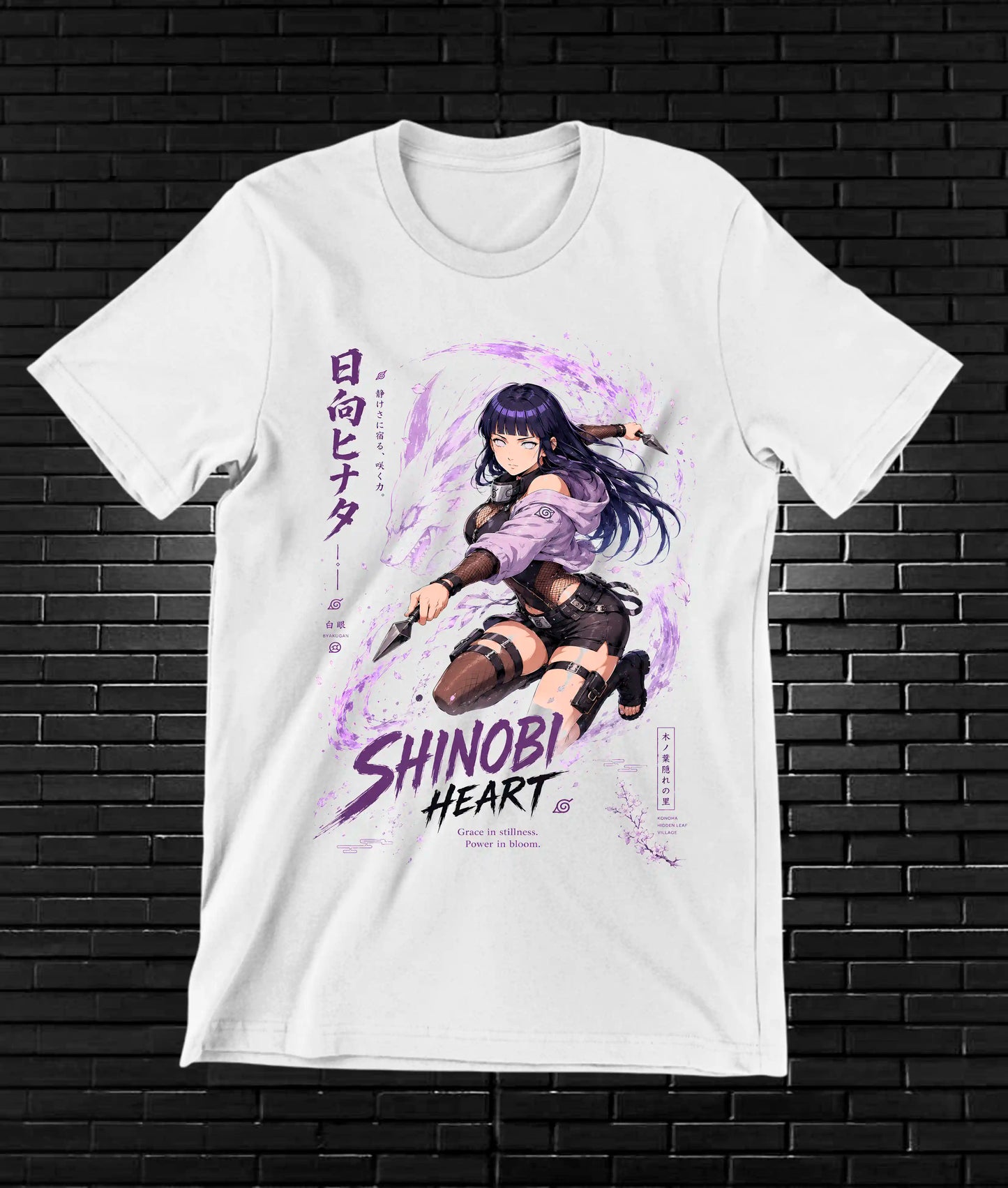 Camiseta Naruto Hinata BAKEN diseño CAVOX blanco