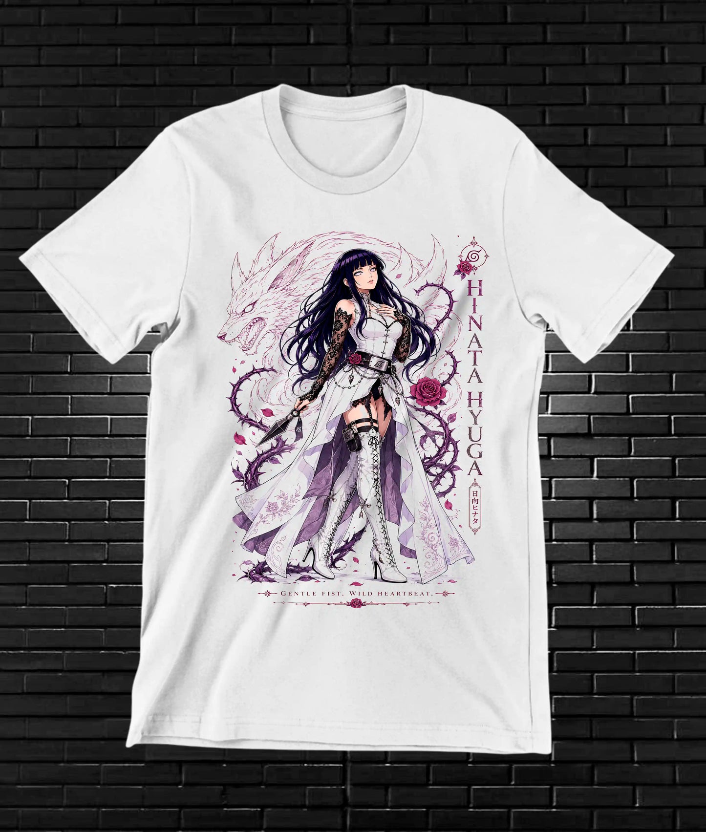 Camiseta Naruto Hinata CALEN diseño BANIX blanco
