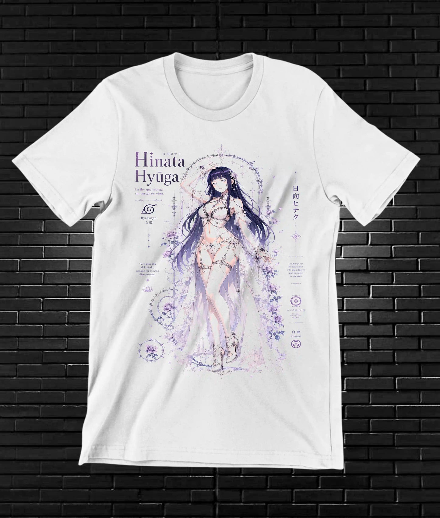 Camiseta Naruto Hinata MERAK diseño BAREN blanco