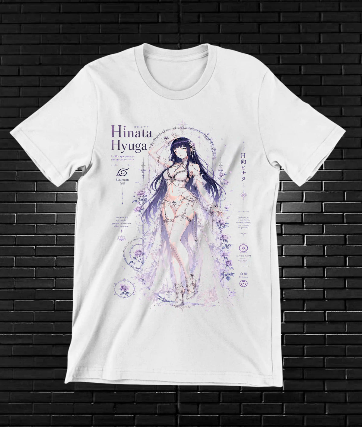 Camiseta Naruto Hinata MERAK diseño BAREN blanco
