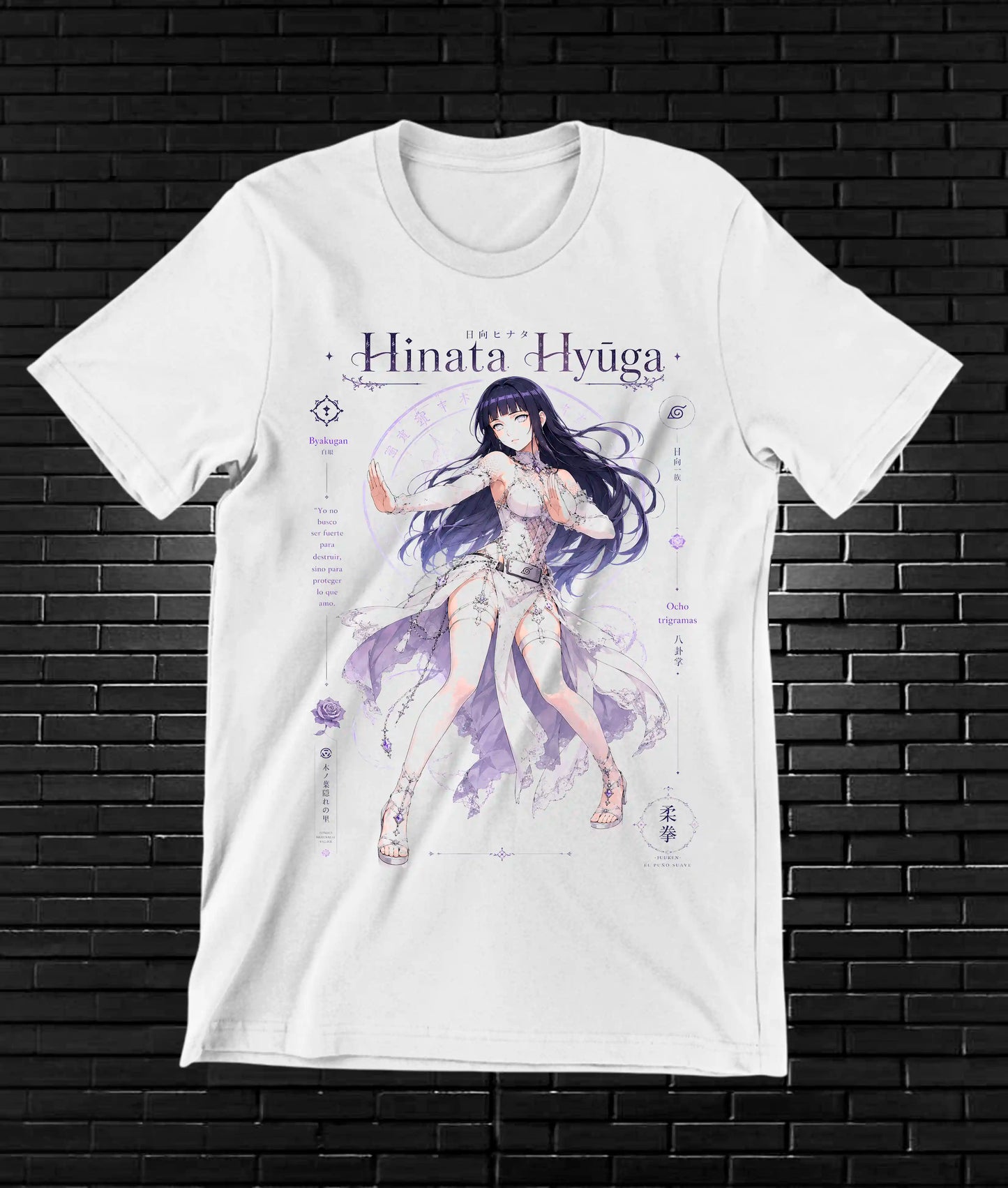 Camiseta Naruto Hinata NIREN diseño MERON blanco