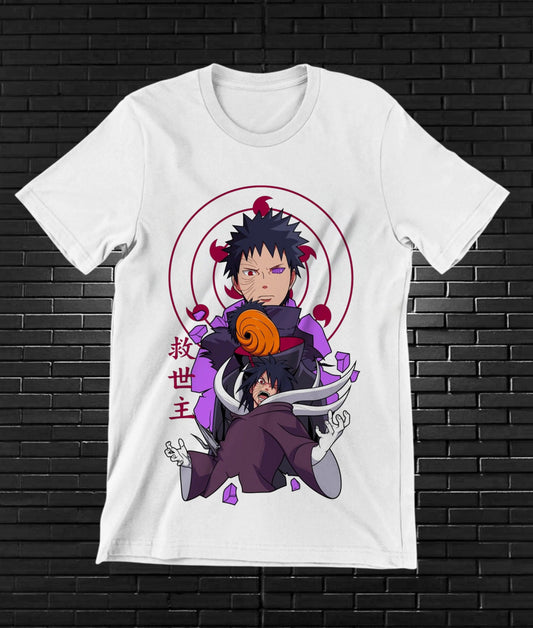 Camiseta Naruto – Sasuke Uchiha en violeta · Blanca