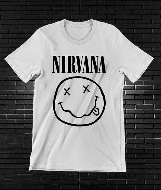 Camiseta Nirvana – Rostro sonriente clásico · Blanca