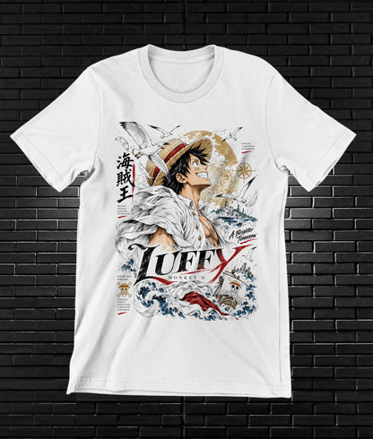 Camiseta One Piece Luffy – BAMOR – Diseño BANIX – Blanco