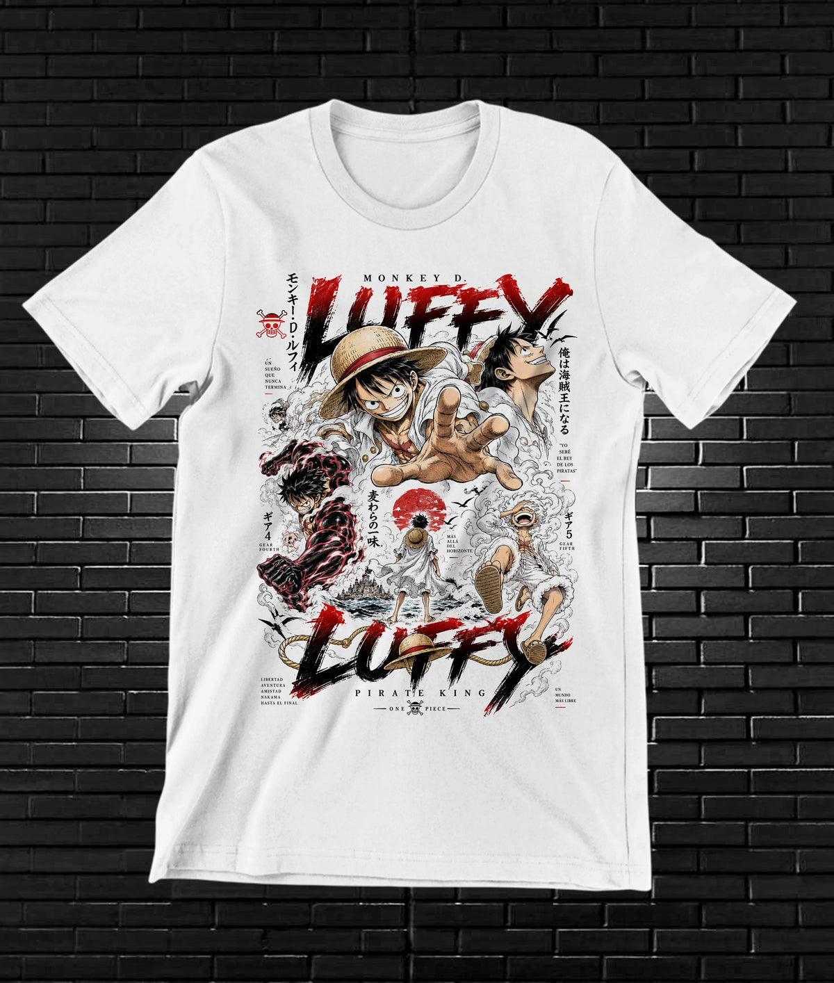 Camiseta One Piece Luffy – BAMOR – Diseño BAREN – Blanco